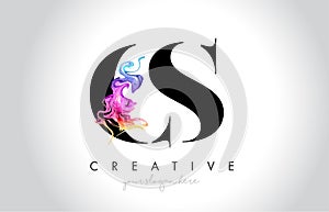 CS Vibrant Creative Leter Logo Design with Colorful Smoke Ink Fl