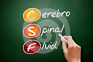 CSF - cerebrospinal fluid acronym, concept on blackboard