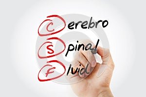 CSF - cerebrospinal fluid acronym with marker, concept background