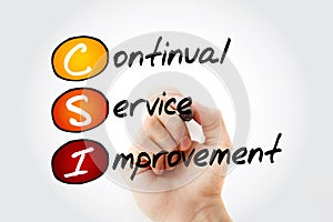 CSI - Continual Service Improvement acronym with marker, business concept background