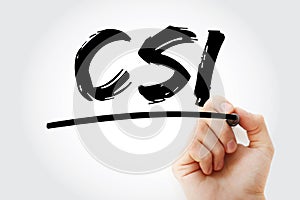 CSI - Continual Service Improvement acronym with marker, business concept background