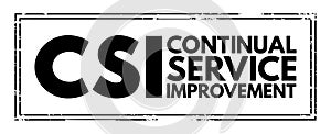 CSI Continual Service Improvement - method to identify and execute opportunities to make IT processes and services better, acronym