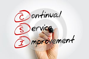 CSI Continual Service Improvement - method to identify and execute opportunities to make IT processes and services better, acronym