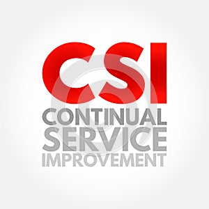 CSI Continual Service Improvement - method to identify and execute opportunities to make IT processes and services better, acronym