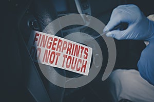 CSI - searching and developing of fingerprints on place of murder in car