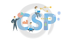CSP, Classification Settlement Program. Concept with keyword, people and icons. Flat vector illustration. Isolated on photo