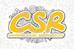 Csr - Cartoon Yellow Inscription. Business Concept.