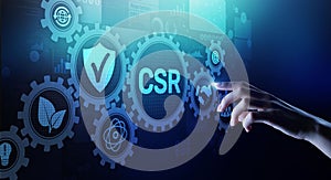 CSR Corporate social responsibility business technology concept on virtual screen