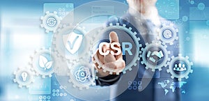 CSR Corporate social responsibility business technology concept on virtual screen