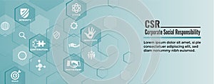 CSR - Corporate social responsibility web banner w Icon Set - Ho