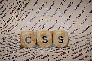 Css - cube with letters and words from the computer, software, internet categories, wooden cubes