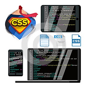 CSS Programming Language Vector Flat Illustrations Set