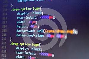 CSS style code. Computer programming source code. Abstract screen of web developer. Digital technology modern background