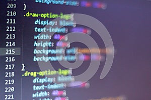 CSS style code. Computer programming source code. Abstract screen of web developer. Digital technology modern background