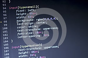 CSS stylesheet code. Computer programming source code abstract screen of web developer. Digital technology modern background. Shal