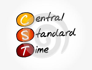 CST - Central Standard Time acronym, concept background
