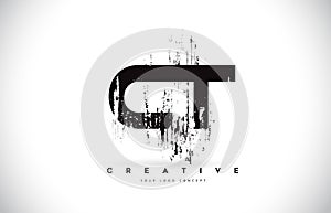 CT C T Grunge Brush Letter Logo Design in Black Colors Vector Il