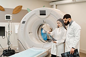 CT Computed tomography scan procedure to obtain detailed internal images of body and research on tumors in head, brain