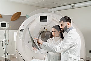 CT Computed tomography scan procedure to obtain detailed internal images of body and research on tumors in head, brain