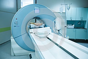CT scanner in a hospital, patient being scanned