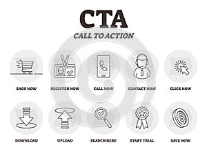 CTA or Call to action vector illustration. Marketing advertising strategy . photo