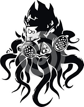 Cthulhu with gas mask nuclear evil logo vectorized