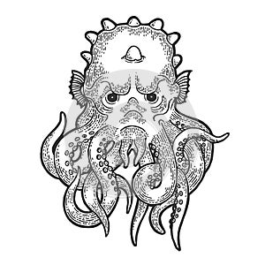 Cthulhu myth creature engraving vector