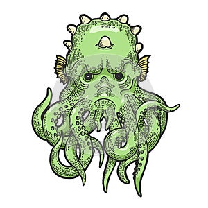 Cthulhu myth creature sketch engraving vector