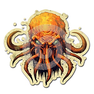 cthulhu octopus tattoo sticker illustration Halloween scary creepy horror crazy devil