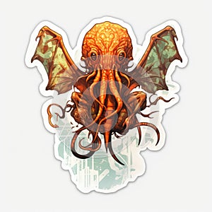 cthulhu octopus tattoo sticker illustration Halloween scary creepy horror crazy devil