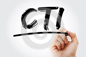 CTI - Computer Telephony Integration acronym with marker, technology concept background