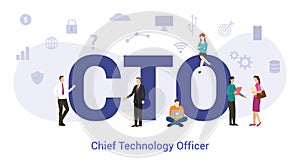 Cto chief technology officer concept with big word or text and team people with modern flat style - vector