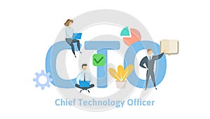 CTO, Chief Technology Officer. Concept with keywords, letters and icons. Flat vector illustration on white background.