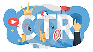 CTR acronym for click through rate. Internet campaign