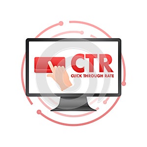CTR - Click through rate sign, label. Hand Click. Vector stock illustration