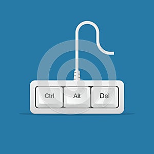 Ctrl, Alt, Del keyboard keys isolated on background. Buttons to fix computer's hanging problem. Shortcut for restart