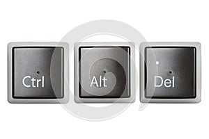 Ctrl, Alt, Del keyboard keys isolated on white