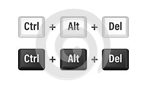 Ctrl alt del shortcut keys. Keyboard keys. Computer button. Vector stock illustration.