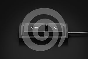 Ctrl c shortcut button and copy or plagiarism keyboard concept of control keypad background. 3D rendering