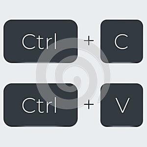 Ctrl C and Ctrl V computer keyboard buttons. Desktop interface. Web icon photo