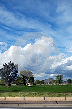 Cty golfcourse with weather system moving in