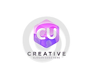 CU initial logo With Colorful Hexagon Modern Business Alphabet Logo template vector