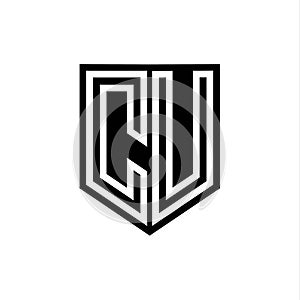 CU Logo monogram shield geometric white line inside black shield color design photo