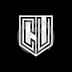 CU Logo monogram shield geometric black line inside white shield color design