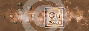 Cu symbol. Copper chemical element photo