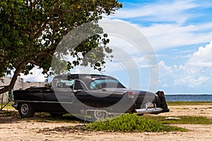 Cuba american Oldtimer parking on the beach