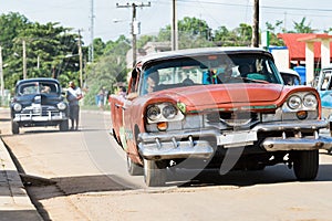Cuba american vintage car on the road