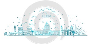 Cuba architecture line skyline illustration