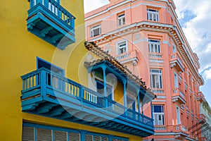 Cuba, colorful streets of Old Havana in historic city center near Paseo El Prado and El Capitolio