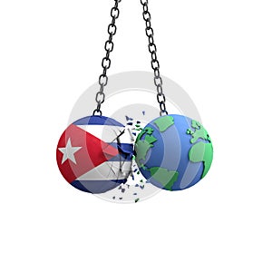 Cuba flag ball hits planet earth. Environmental impact concept. 3D Render
